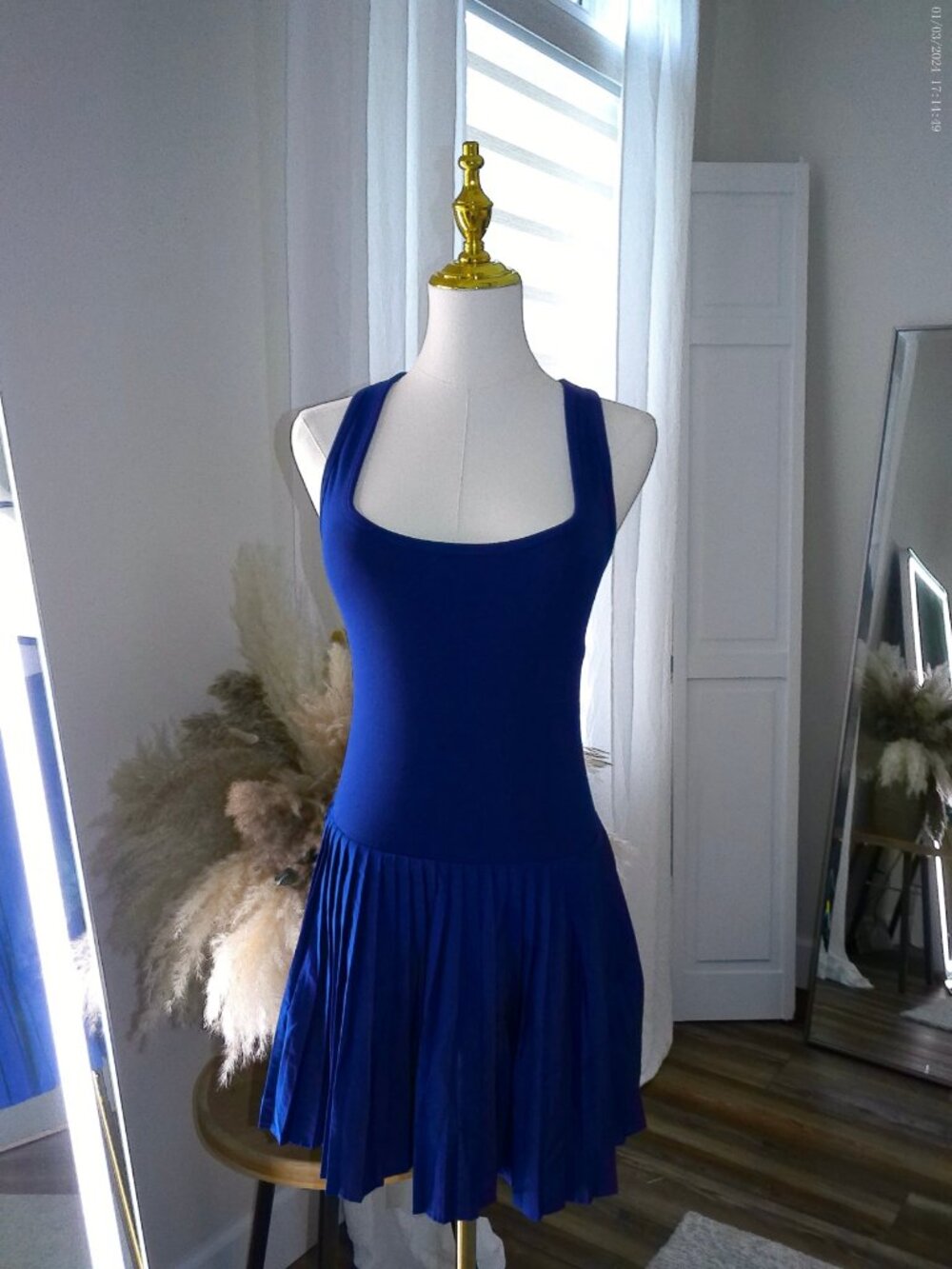 Fabletics Royal-Blue 'Hot Shot' Pleated Mini Dress — XS, New With Tags